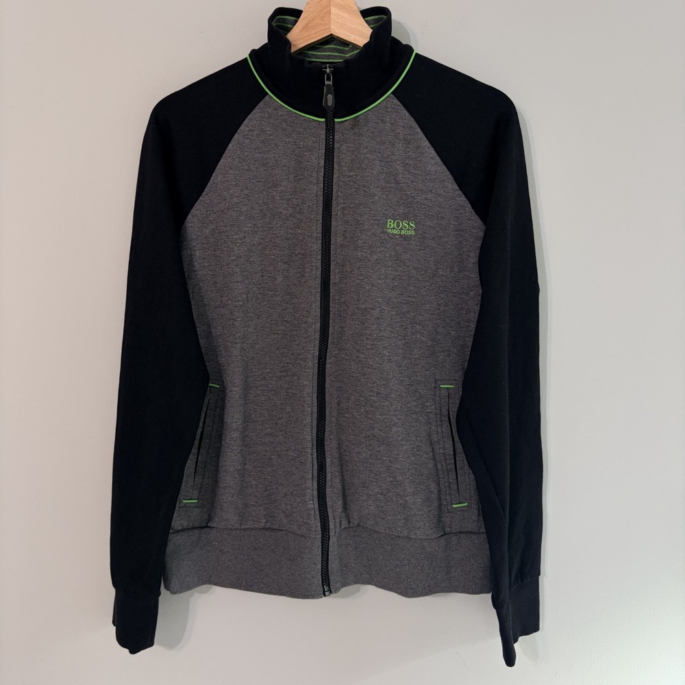 BOSS Hugo Boss Men's Zip-Up Sweatshirt in Black and Green Size M